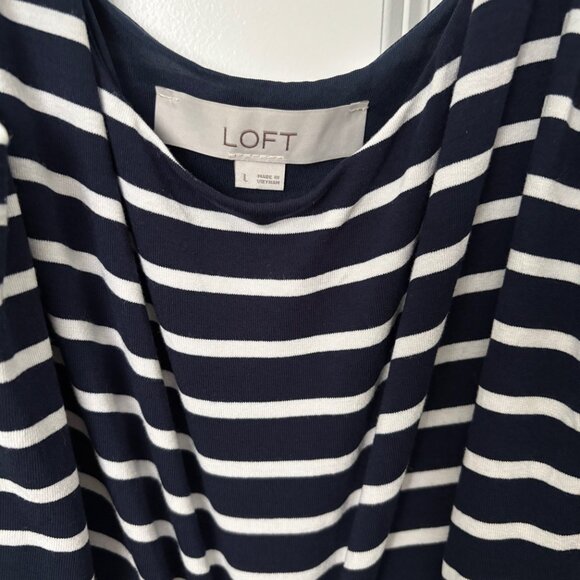 LOFT Navy Blue Stripe Midi Dress - Picture 4 of 6